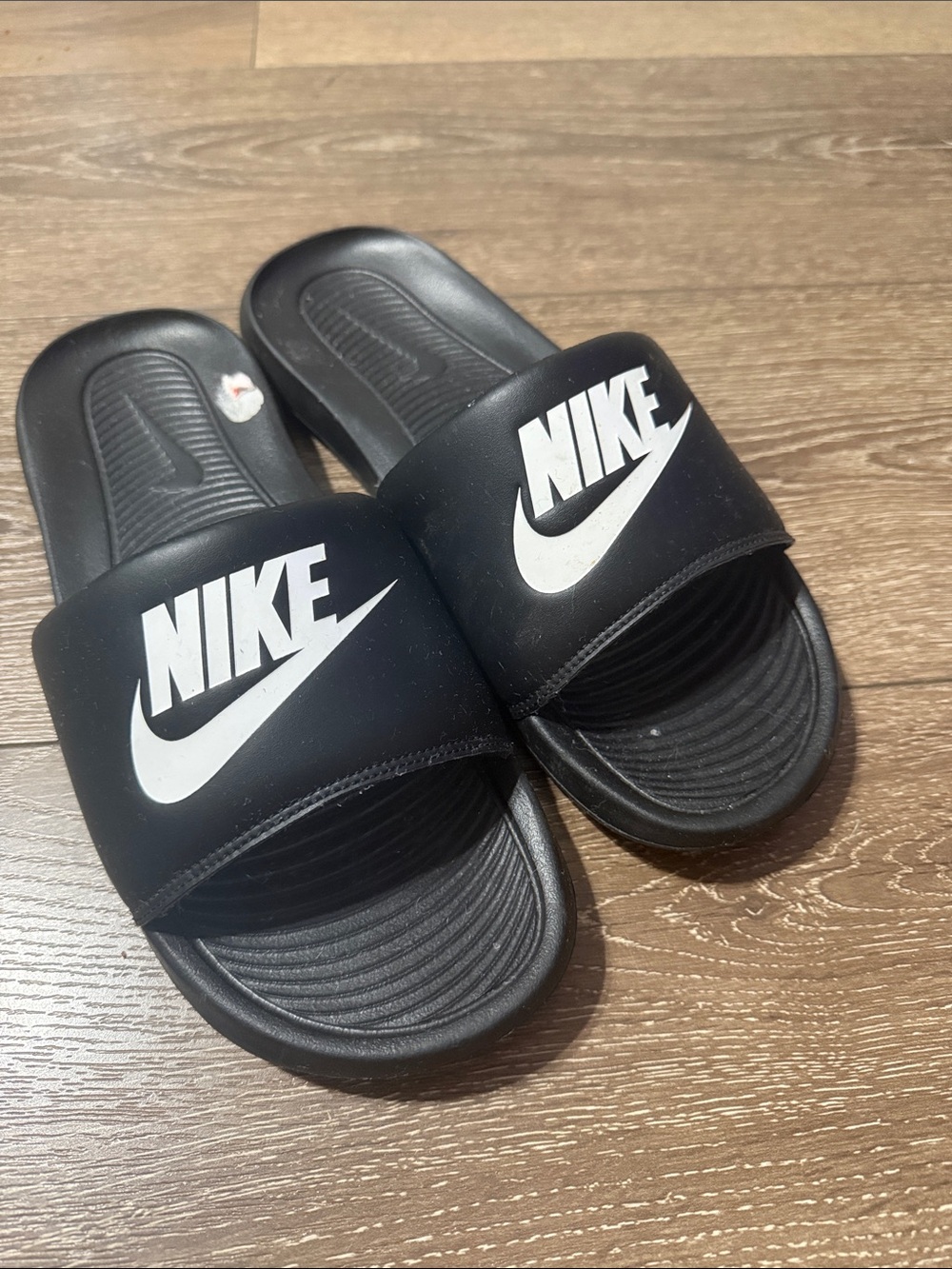 Nike Black Slide Sandals with White Logo for Kids
